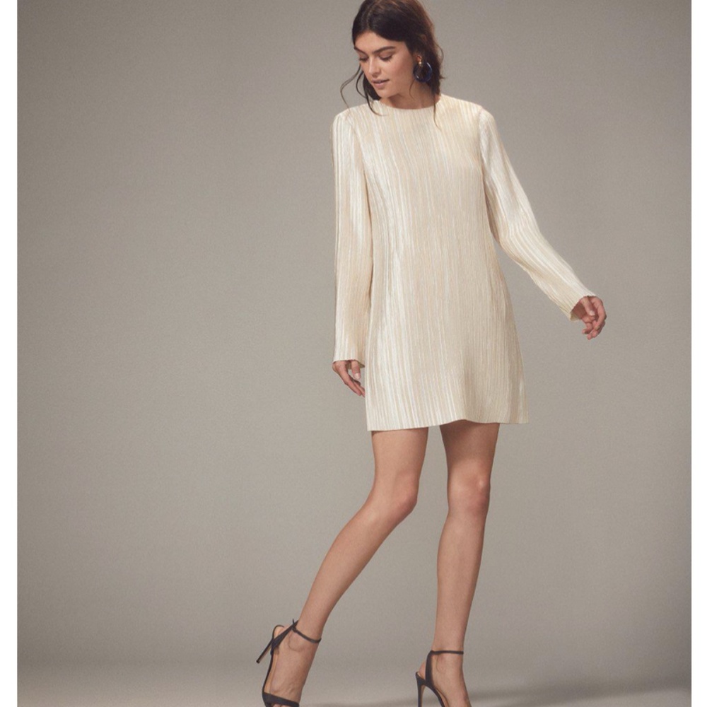 NEW Contemporary Mini Champagne Gold Pleated Dress